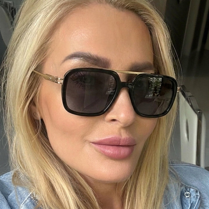 Wholesale Chic Retro Double Bridge Sunglasses for Women UV400 Large Frame Black Gray Sun Protection Fashion Accessory