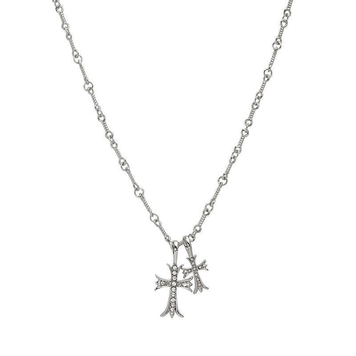 Wholesale Double cross necklace for men and women,  vintage diamond pendant,  clavicle chain