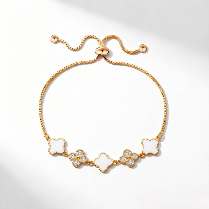 Wholesale Gold Alloy Four Leaf Clover Bracelet With Mother Of Pearl Flower And Zircon Trendy Women S Fashion Accessory Anniversary Gift