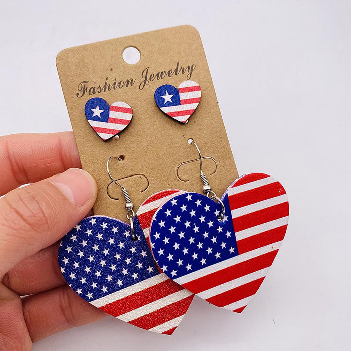 Wholesale New earring earring set with round heart-shaped pentagram sunflower leather earrings