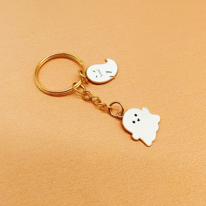 Wholesale Halloween Cartoon Cute Black and White Small Ghost Alloy Keychain JDC-KC-TYS014