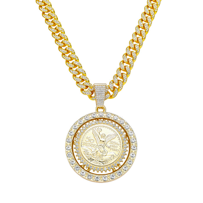 Wholesale full diamond hip-hop turn angel necklace