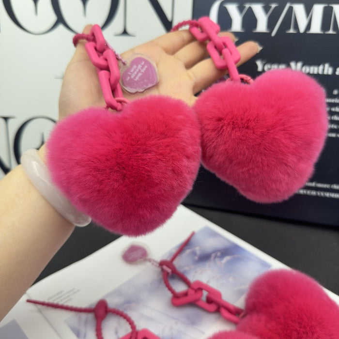 Wholesale Rabbit Fur Heart Car Keychains