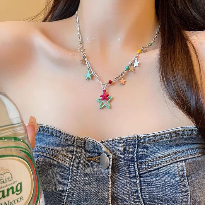 Wholesale Five pointed star necklace, niche design, neck chain, locking bone chain