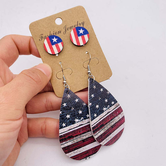 Wholesale New earring earring set with round heart-shaped pentagram sunflower leather earrings