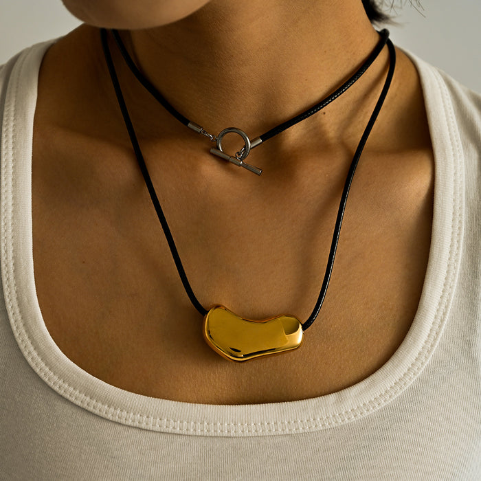 Wholesale Fashionable, versatile, personalized, irregular stainless steel leather rope necklace with color preservation and electroplating