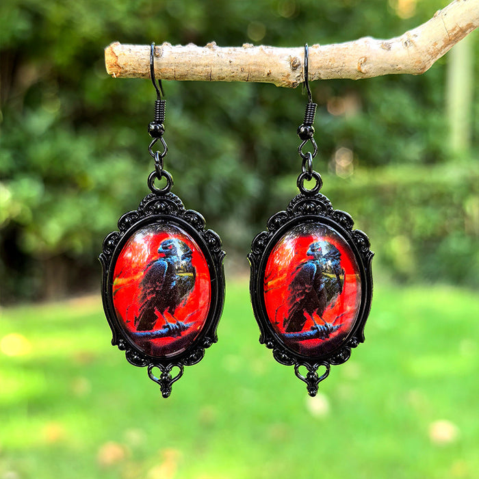 Wholesale  Black Crow Time Gemstone Pendant Earrings Gothic Dark Series Ear Jewelry