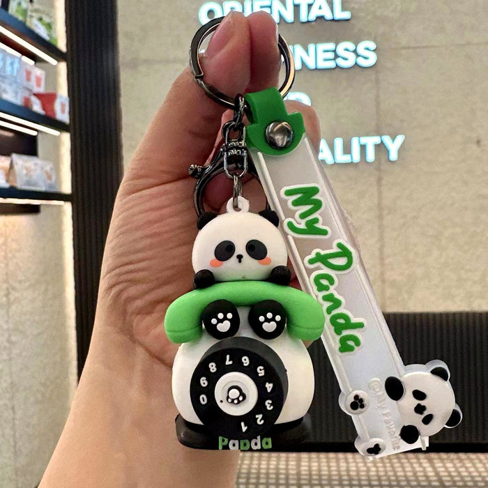 Wholesale  Cartoon Rotating Panda  Car Keychain Schoolbag Bag Pendant