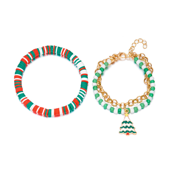 Wholesale Christmas bracelet set stacking snowflake pendant bracelet Christmas tree polymer clay alloy hand jewelry