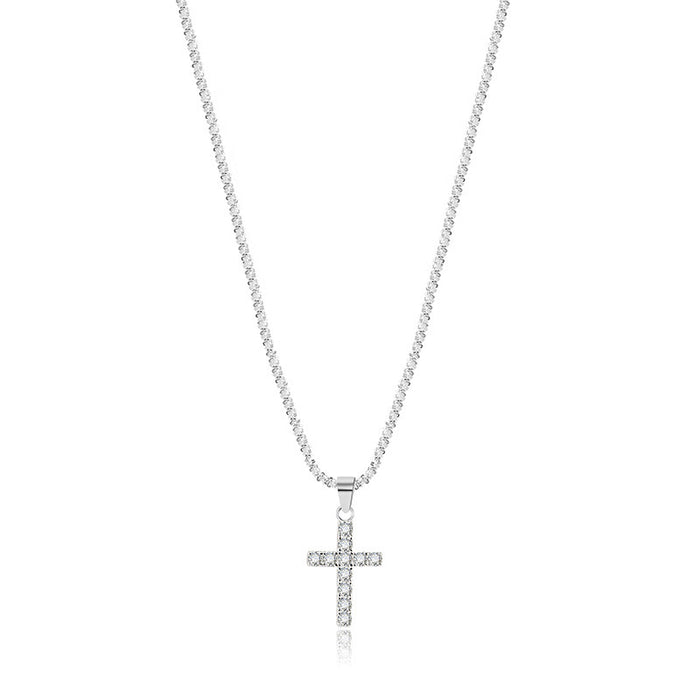 Wholesale Sparkling necklace, niche design, light luxury, high-end feel, square cross pendant necklace