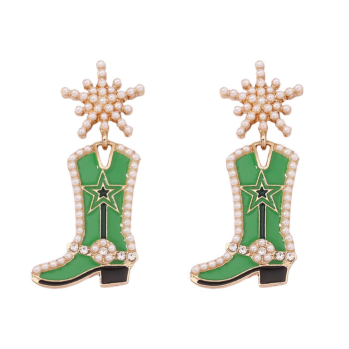 Wholesale Long Boots Zinc Alloy Oil Drop Inlaid Pearl Earrings JDC-ES-YueLi023