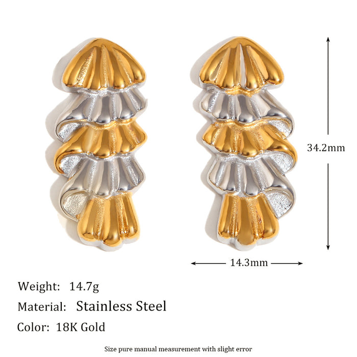 Wholesale Design Gold Earrings Stainless Steel Plated 18K Gold Double Color Mouth Christmas Tree Earrings for Women