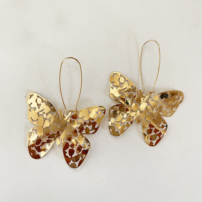 Wholesale Exaggerated butterfly earring jewelry made of brass material, irregularly shaped hollow butterfly earring jewelry