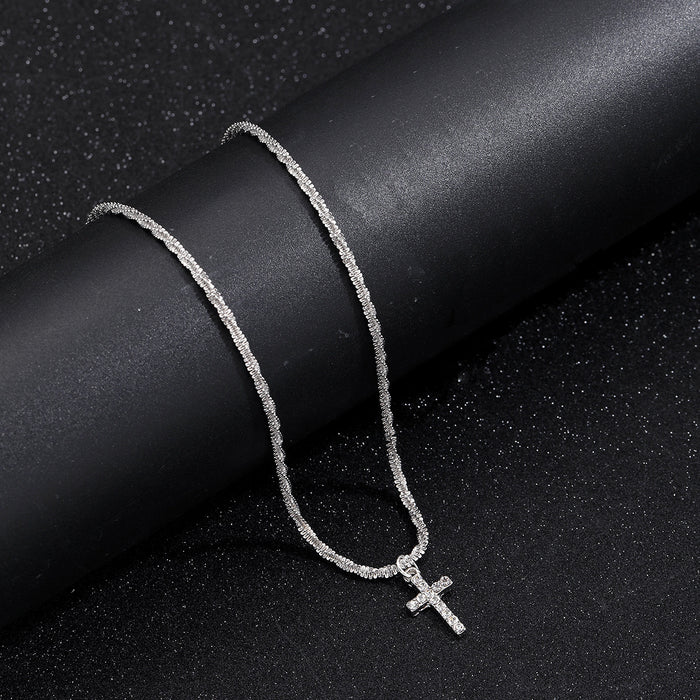 Wholesale Sparkling necklace, niche design, light luxury, high-end feel, square cross pendant necklace