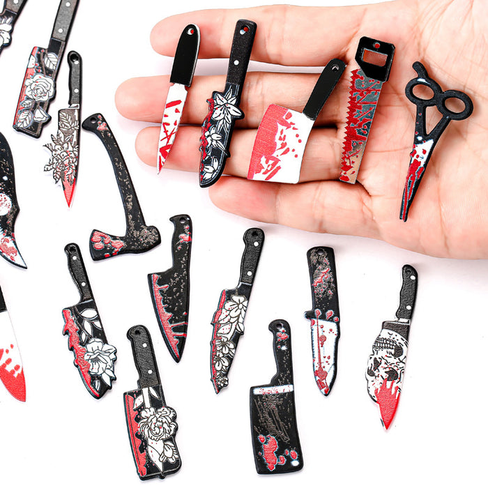 Wholesale Halloween Acrylic Scissors Axe Funny Props Double-sided Printing Pendant DIY Earrings Bracelet Accessories JDC-DIY-QianH001