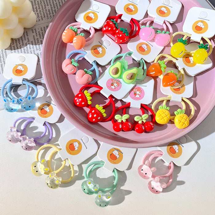 Wholesale Children's hair ring fruit transparent color fine flash rabbit small rubber band little girl's head rope baby girl's hair does not hurt