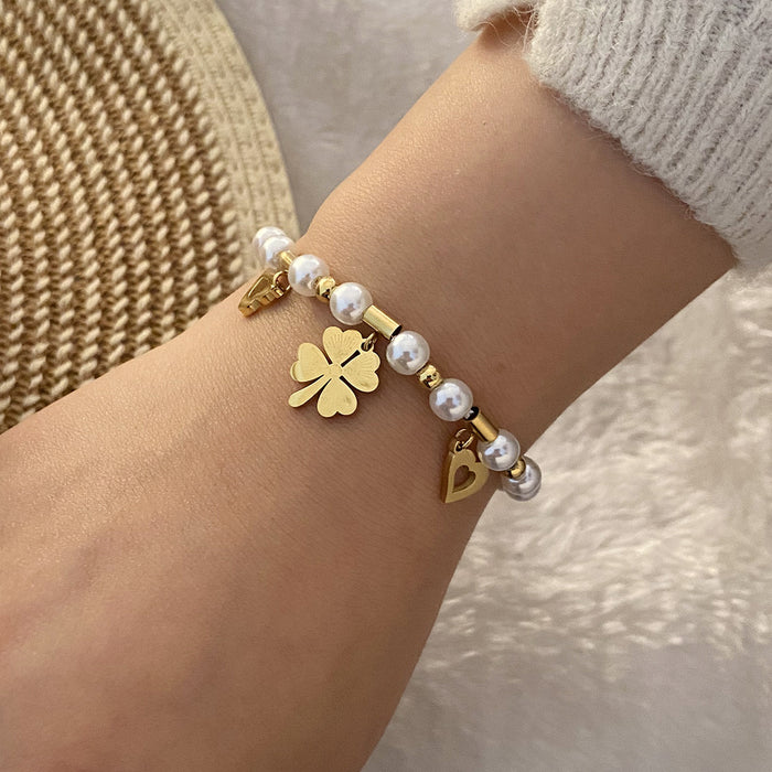 Wholesale Pearl Flower Stainless Steel Bracelet JDC-BT-BingM014