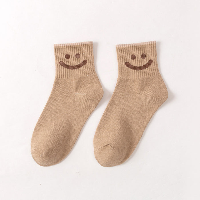 Wholesale of 10pcs Solid Color Cute Smiling Women's Mid Length Socks JDC-SK-Miqi006