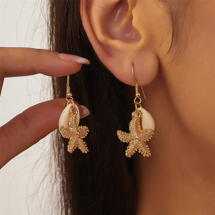 Wholesale Ocean Style Imitation Pearl Starfish Earrings Women's Gravel Asymmetrical Shell