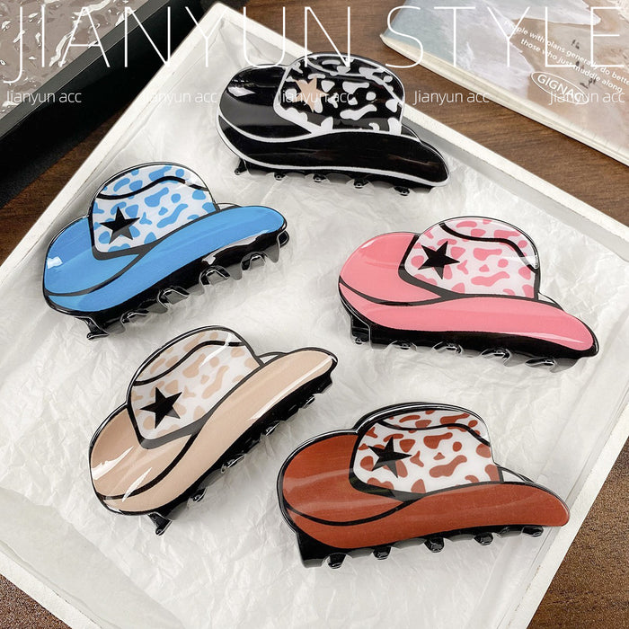 Wholesale Western Style Cowboy Hat Clip Retro Imitation Acetate Elegant Fashion Temperament Hair Accessory High-End Headwear