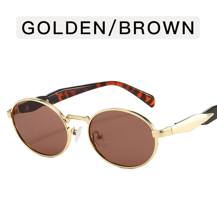 Wholesale Elliptical metal personalized sunglasses, fashionable large frame sunglasses, internet famous retro street photography sunglasses