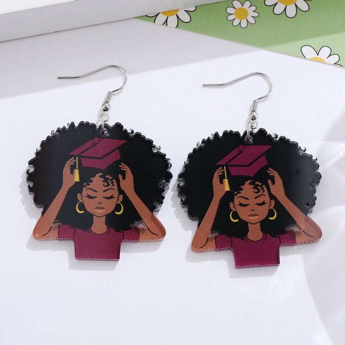 Wholesale Graduation season retro bachelor hat portrait pendant earrings acrylic graduation season earrings gift