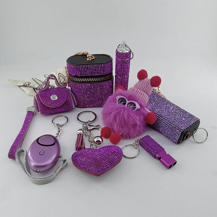 Wholesale 8 Piece Lipstick Shaped Personal Alarm With Heart Pom Pom Design Self Defense Keychain For Women Cute Fashion Accessory Gift