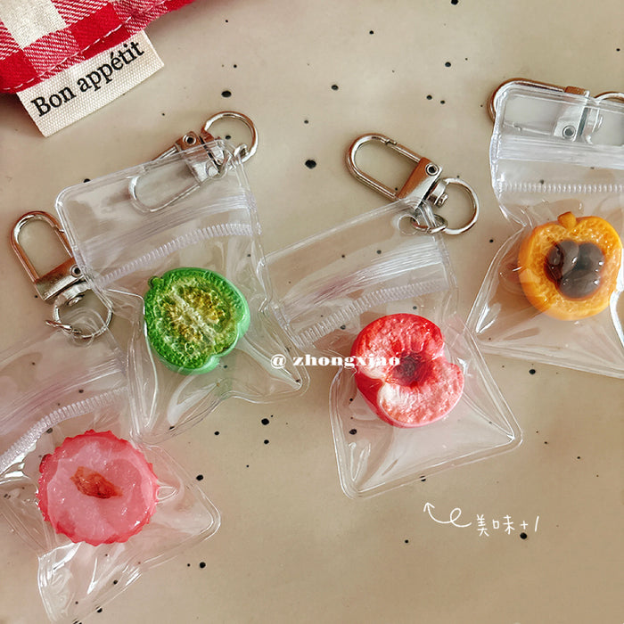 Wholesale Resin Fruit Keychain Set Half Cut Cantaloupe Loquat Lychee Bag Charm Phone Pendant Boutique Resale