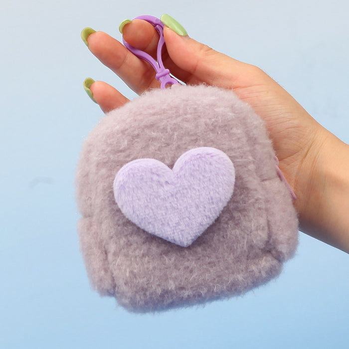 Wholesale Stylish Heart Shaped Plush Pouch For Women Coin Wallet Earphone Case Card Holder Gift Everyday Use