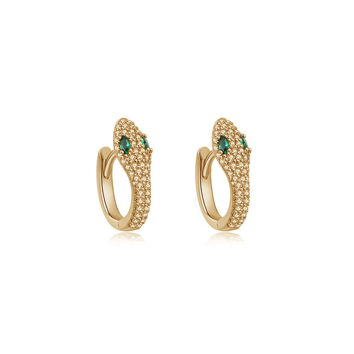 Wholesale Vintage ear buckle design, compact and mini silver needle zircon snake earrings
