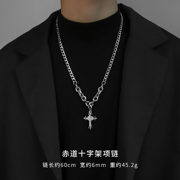 Wholesale Cross titanium steel necklace versatile hip-hop high-end sweater chain niche design accessories