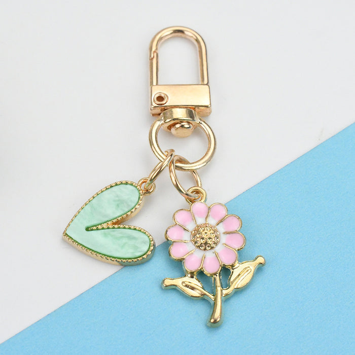 Wholesale 2pcs Cherry Blossom Heart Flower Keychain