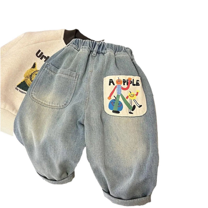 Wholesale Children's Jeans Spring and Autumn Trousers Spring Outer Wear Love Baby Girl Printed Pants