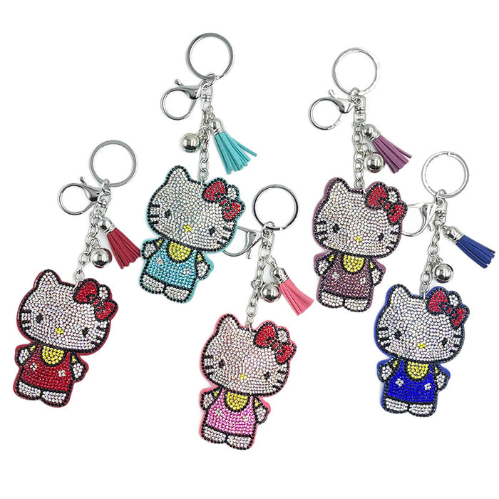 Wholesale Cute Tassel Cat Rhinestone Keychain