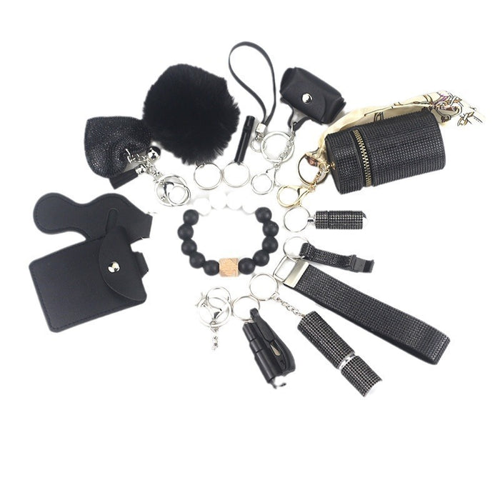 Wholesale Multifunctional Leather Pom Pom Keychain Diamond 15-piece Set JDC-KC-TouMS047