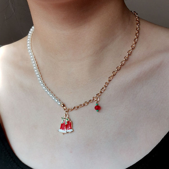 Wholesale Christmas Necklace Alloy Dripping Oil  Snowflake Bell Pearl Christmas Necklace