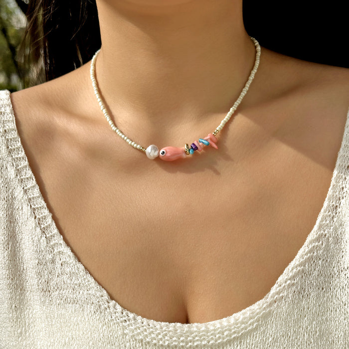 Wholesale Boho Beach Shell Pendant Necklaces Polymer Clay Beaded Choker
