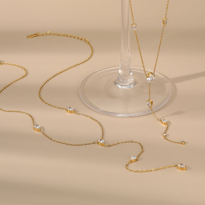Wholesale Stainless Steel Y Shaped Necklace Gold Zircon Drop Tassel Fashion Jewelry Accessory