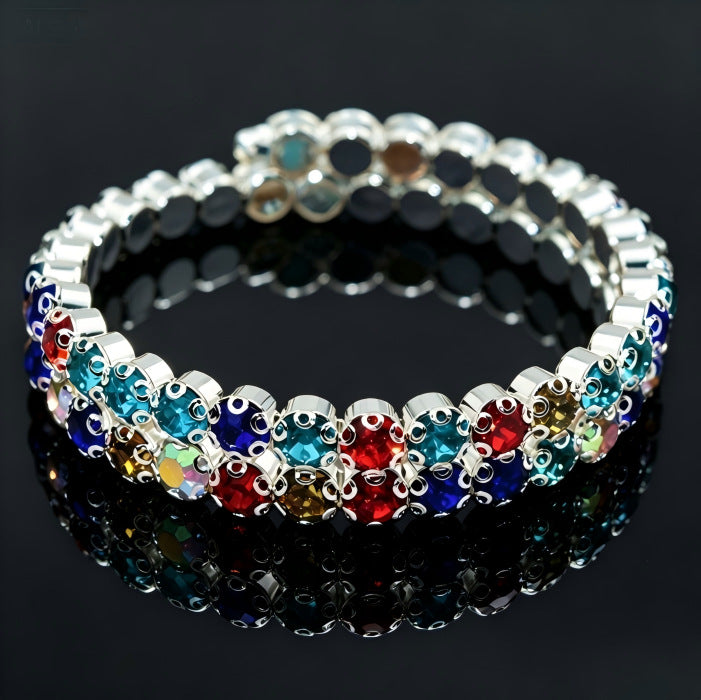 Wholesale Women S Rhinestone Wrap Bracelet Bohemian Style Double Row Silver Sparkling Geometric Cuff Jewelry Accessory