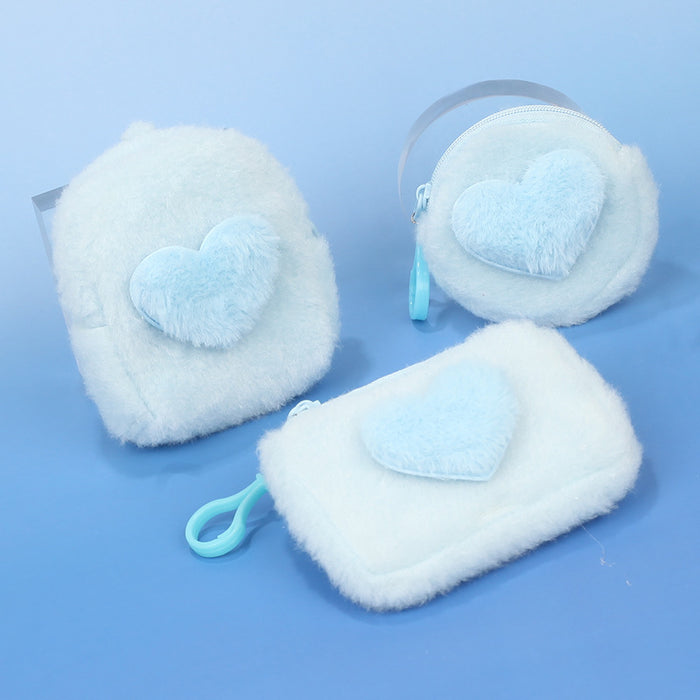 Wholesale Stylish Heart Shaped Plush Pouch For Women Coin Wallet Earphone Case Card Holder Gift Everyday Use