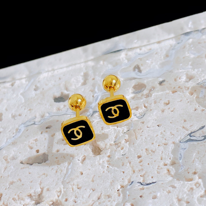 Wholesale Square H Letter Glaze Shell Titanium Steel Earrings JDC-ES-YuHe006