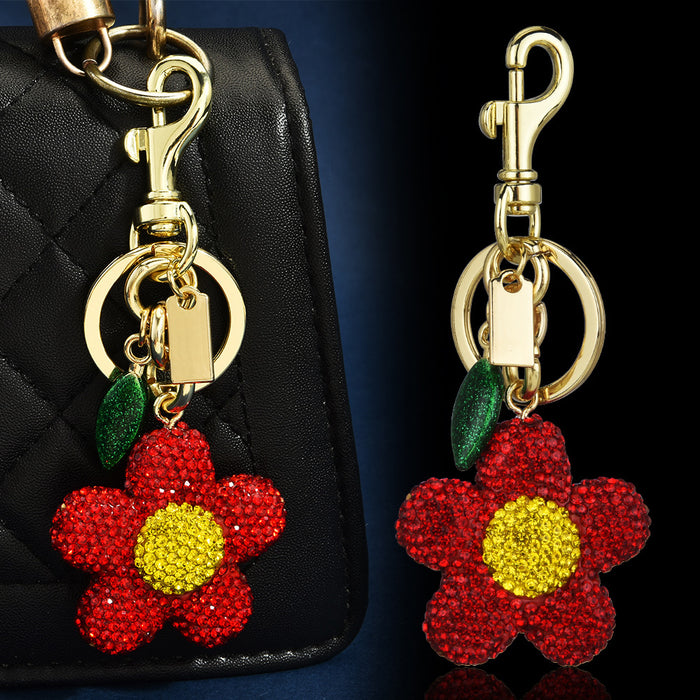 Wholesale Metal Full Diamond Sunflower Flower Bag Charm Keychain Pendant Trendy Jewelry Accessory