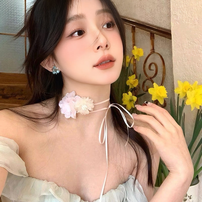 Wholesale Chiffon flower neckband necklace collarbone chain accessory