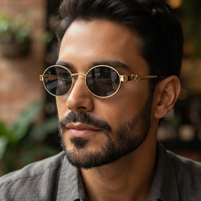 Wholesale Gold Metal Oval Vintage Punk Sunglasses UV400 Trendy