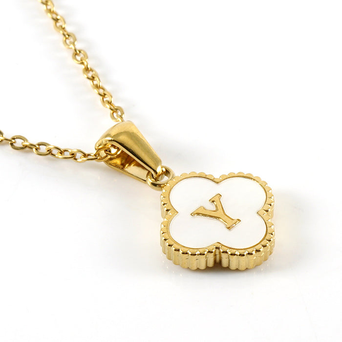 Wholesale Shell Letter Four Leaf Clover Pendant 18K Gold Stainless Steel Necklace JDC-NE-ZhongX005