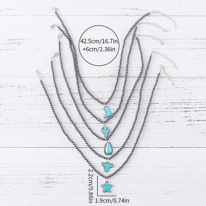 Wholesale Fashionable black round bead necklace for women,  cowboy boots with bull head and five-pointed star ornaments