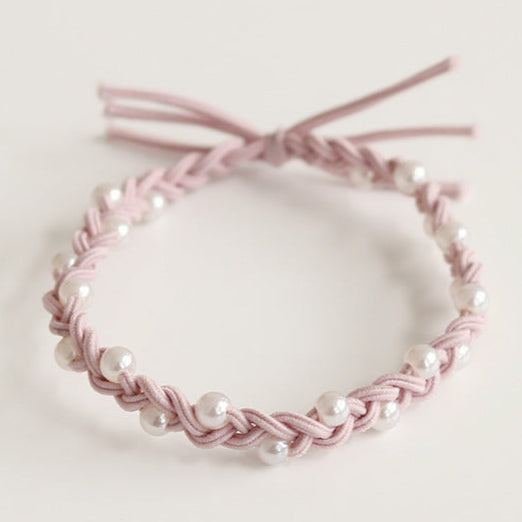 Wholesale Hand-woven Pearl bow headband women's simple elegant hair band Super fairy leather cover rubber band