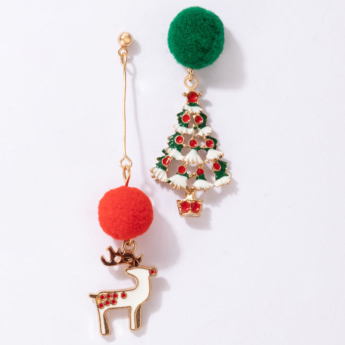 Wholesale Christmas Candy Elk Bell Earrings with Red Green Wool Ball Fashion MOQ≥2