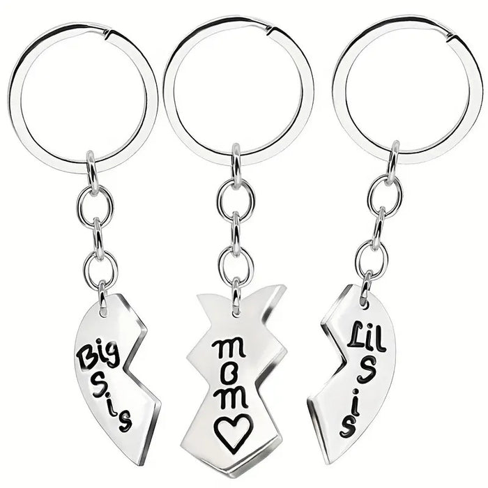 Wholesale Mother's Day Big Sis Mom Lil Sis Three-petal Heart Stainless Steel Keychain JDC-KC-Mingl001