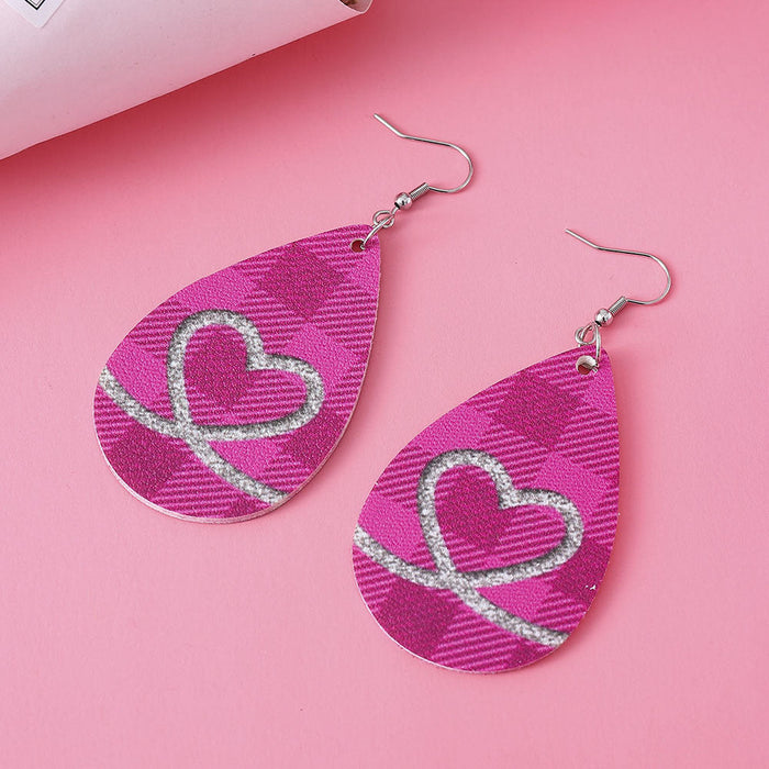 Wholesale Earrings PU Plaid Love Heart Double Sided Water Drop Earrings  JDC-ES-ChL009